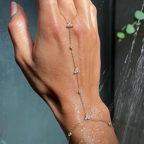 Dainty Hand Chain Bracelet for Women Elegant Gold Ring Bracelet in Saudi Arabia