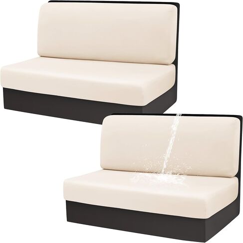 أغطية وسائد Gollense RV Dinette، أغطية وسائد قابلة للتمدد مقاومة للماء، مجموعة غطاء مقعد بديل مقطعي لأريكة مقطورة السفر - 2 غطاء مسند ظهر و2 غطاء مقعد (بيج) in Kuwait
