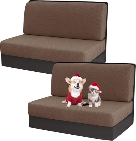 أغطية وسائد Gollense RV Dinette، أغطية وسائد قابلة للتمدد مقاومة للماء، مجموعة غطاء مقعد بديل مقطعي لأريكة مقطورة السفر - 2 غطاء مسند ظهر و2 غطاء مقعد (بيج) in Kuwait