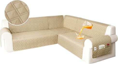 Waterproof Corner Sectional Couch Cover for Dogs L Shape Modular Sectional Sofa Cover Oversized U Shaped Sofa Slipcovers Soft Fabric Furniture Protector Washable (XX-Large, Khaki) in Saudi Arabia