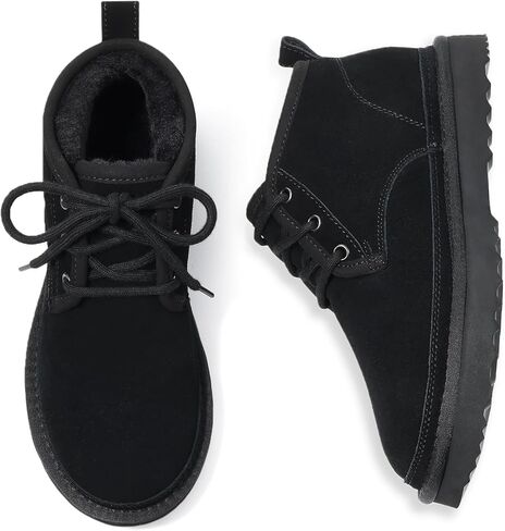 Litfun Fur Lined Ankle Boots for Women Genuine Suede Mini Booties Short Lace Up Snow Boots in Kuwait