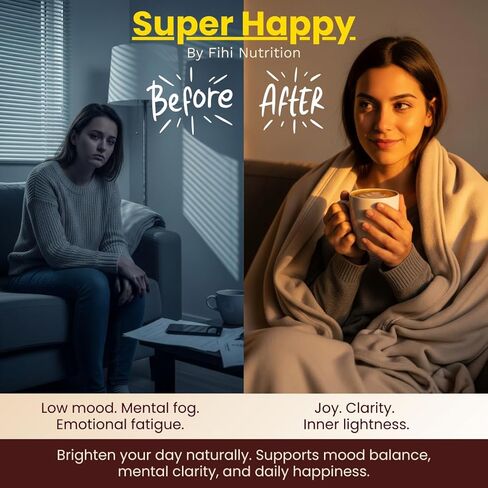 Super Happy – Mood & Emotional Wellness | Clinically Studied Saffron Superfood Latte Powder | Clean, Effective, Made in California in Saudi Arabia