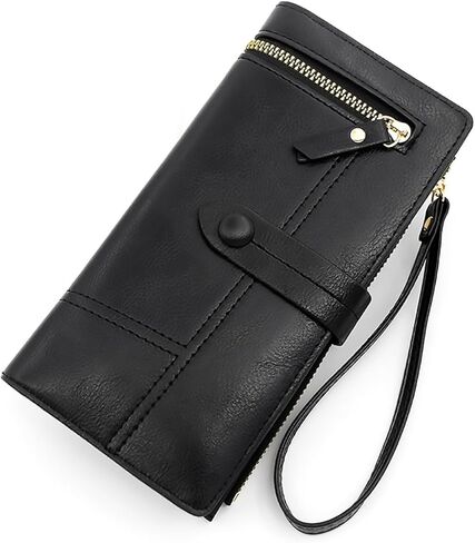 Slim Wallet for Women Men, Large Capacity Card Holder Clutch Purses Wristlet Wallets with Zipper Coin Pocket in Kuwait