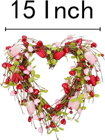 15 بوصة عيد الحب إكليل للباب الأمامي اكاليل القلب ديكورات عيد الحب الوردي توليب الربيع اكليلا لعيد الحب هدية الذكرى الزفاف ديكور المنزل in Kuwait
