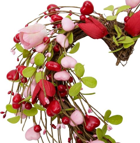 15 بوصة عيد الحب إكليل للباب الأمامي اكاليل القلب ديكورات عيد الحب الوردي توليب الربيع اكليلا لعيد الحب هدية الذكرى الزفاف ديكور المنزل in Kuwait