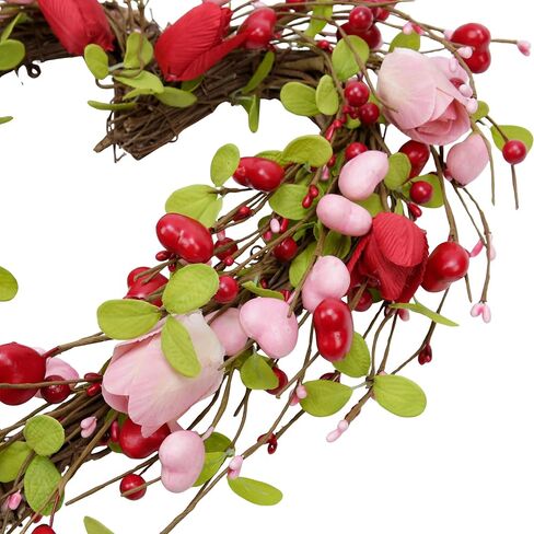 15 بوصة عيد الحب إكليل للباب الأمامي اكاليل القلب ديكورات عيد الحب الوردي توليب الربيع اكليلا لعيد الحب هدية الذكرى الزفاف ديكور المنزل in Kuwait