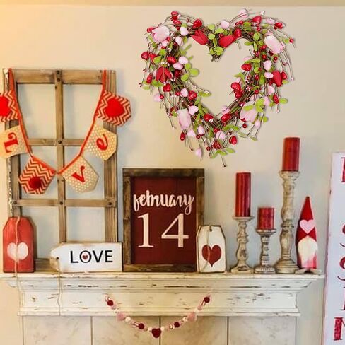15 بوصة عيد الحب إكليل للباب الأمامي اكاليل القلب ديكورات عيد الحب الوردي توليب الربيع اكليلا لعيد الحب هدية الذكرى الزفاف ديكور المنزل in Kuwait