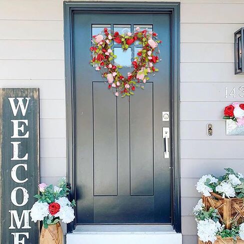 15 بوصة عيد الحب إكليل للباب الأمامي اكاليل القلب ديكورات عيد الحب الوردي توليب الربيع اكليلا لعيد الحب هدية الذكرى الزفاف ديكور المنزل in Kuwait