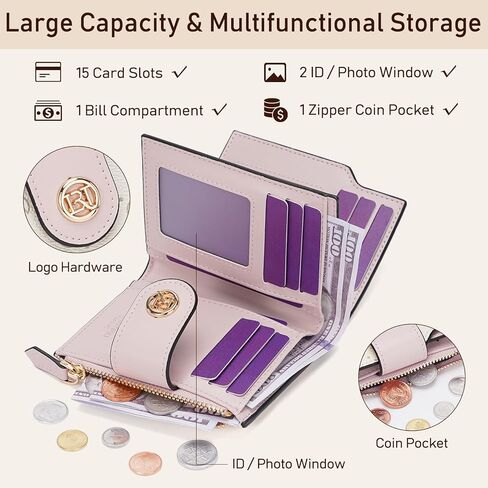 LAORENTOU Small Wallet for Women Soft Leather RFID Blocking Bifold Zipper Pocket Wallet Card Case Purse with ID Window in Saudi Arabia