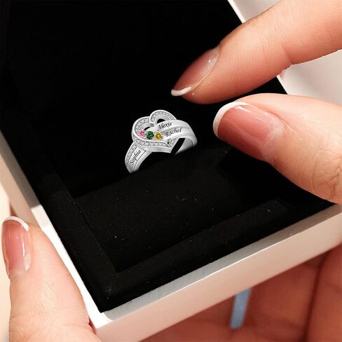 Personalized 925 Sterling Silver Mothers Ring with 1-8 Birthstone Custom Engraved Name Ring Family Birthstone Ring for Women Mom Grandma Daughter (3 stones) in Saudi Arabia