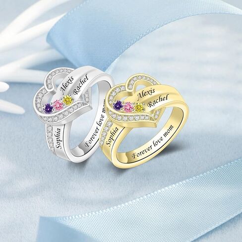 Personalized 925 Sterling Silver Mothers Ring with 1-8 Birthstone Custom Engraved Name Ring Family Birthstone Ring for Women Mom Grandma Daughter (3 stones) in Saudi Arabia