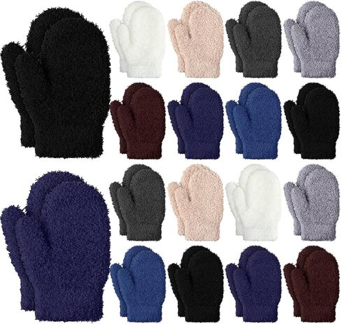 JaGely 16 Pairs Toddler Gloves Warm Fleece Kids Mittens Winter Stretch Knit Gloves Soft Lightweight Mittens for Boys and Girls in Kuwait