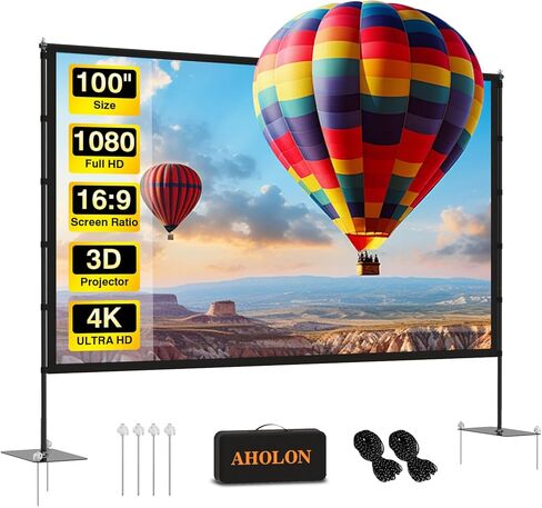 Outdoor Projector Screen with Stand - 100 inch Portable Projector Screen Indoor Outdoor Projection Screen 16:9 4K HD Outdoor Movie Screen with Carry Bag,Enioy Home Theater Projection Screen. in Saudi Arabia