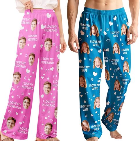 Custom Couple Pajama Pants, Personalized Photo Couples & Text Pajama Pants, Valentine Gifts, Couples Gift in Saudi Arabia