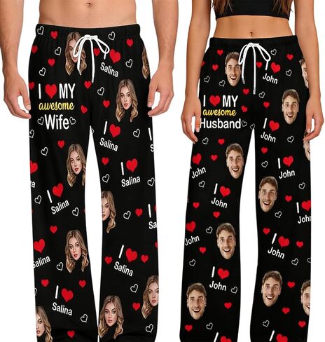 Custom Couple Pajama Pants, Personalized Photo Couples & Text Pajama Pants, Valentine Gifts, Couples Gift in Saudi Arabia