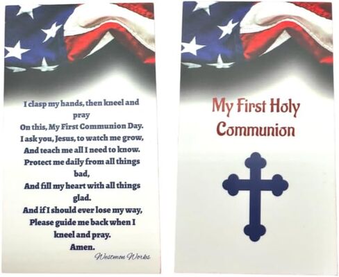 Westmon Works First Communion Rosary All American Set Faceted Acrylic Bead and Metal Crucifix with USA Flag Case Matching Patriotic Holy Prayer Card in Saudi Arabia
