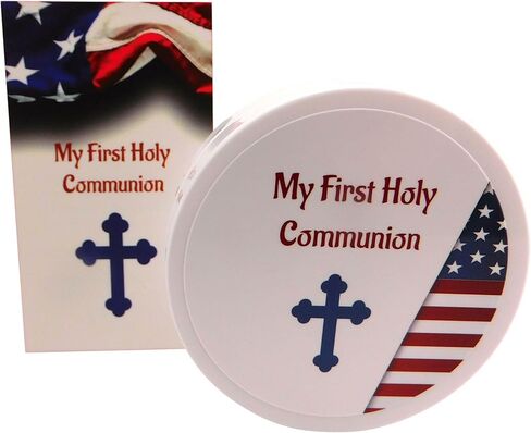 Westmon Works First Communion Rosary All American Set Faceted Acrylic Bead and Metal Crucifix with USA Flag Case Matching Patriotic Holy Prayer Card in Saudi Arabia