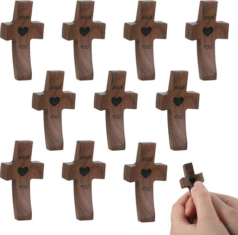 Zourglow 10 Pcs Wooden Cross Fidget, Pocket Crosses in Bulk - Jesus Loves You Pocket Cross for Prayer & Stress Relief, Christian Gift for Easter, Baptism, Communion, Encouragement in Saudi Arabia