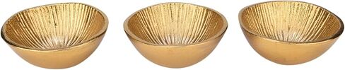 Cruiser’s Caché Set of 3 Small Metal Bowls, Handcrafted Rustic Gold Sculpted Shell Design in Saudi Arabia