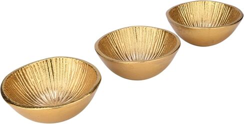 Cruiser’s Caché Set of 3 Small Metal Bowls, Handcrafted Rustic Gold Sculpted Shell Design in Saudi Arabia