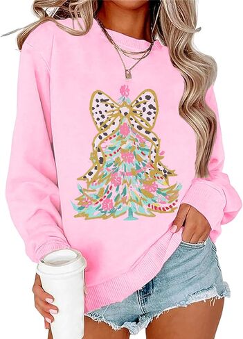 Yimoon Women's Christmas Tree Sweatshirts Oversized Crewneck Graphic Print Pullover Long Sleeve Xmas Holiday Party Gifts Tops in Saudi Arabia