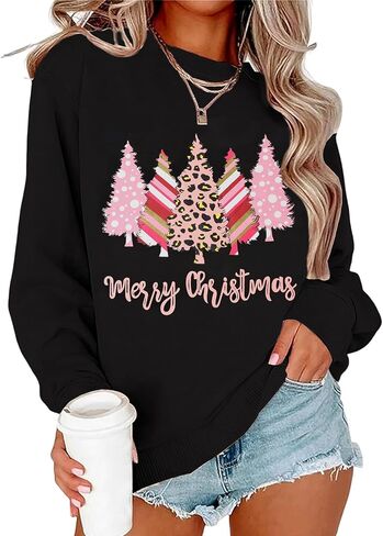 Yimoon Women's Christmas Tree Sweatshirts Oversized Crewneck Graphic Print Pullover Long Sleeve Xmas Holiday Party Gifts Tops in Saudi Arabia