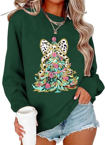 Yimoon Women's Christmas Tree Sweatshirts Oversized Crewneck Graphic Print Pullover Long Sleeve Xmas Holiday Party Gifts Tops in Saudi Arabia