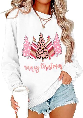 Yimoon Women's Christmas Tree Sweatshirts Oversized Crewneck Graphic Print Pullover Long Sleeve Xmas Holiday Party Gifts Tops in Saudi Arabia