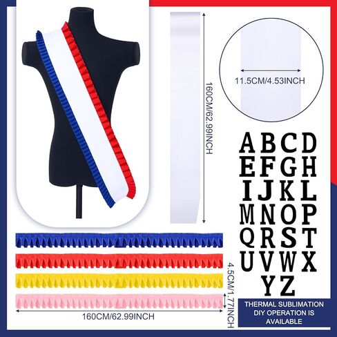 Newcotte Blank Sublimation Sash with Red White and Blue Frills 26 Letters Sublimation DIY Stain Sash Custom Personalized Outfits Decorations for Women Pageant Birthday Citizenship Gift Costume Party in Saudi Arabia