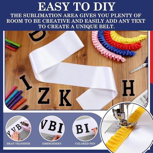 Newcotte Blank Sublimation Sash with Red White and Blue Frills 26 Letters Sublimation DIY Stain Sash Custom Personalized Outfits Decorations for Women Pageant Birthday Citizenship Gift Costume Party in Saudi Arabia