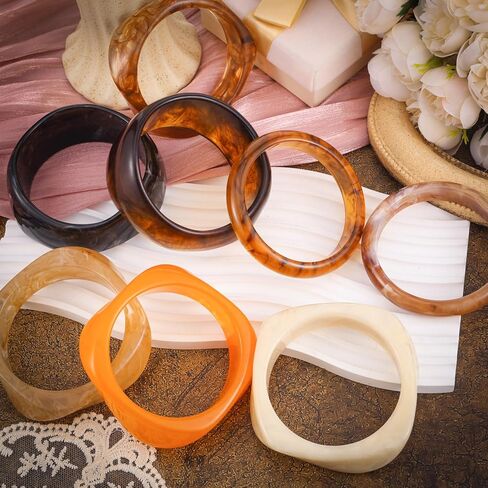 6 Pcs Acrylic Resin Chunky Bangle Bracelets Geometric Cuff Wide Wristband Bracelet Thick Acetate Jewelry Statement Jewelry Set for Women Gift in Saudi Arabia