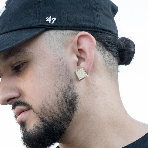 كبير مربع شاشة مسطحة مثلج الهيب هوب أقراط تشيكوسلوفاكيا 925 فضة مطلية بالذهب زركون تشيكوسلوفاكيا المسمار الخلفي هدية للرجال والنساء in Saudi Arabia