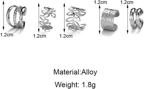 5Pcs Ear Cuffs Clip On Earrings Non Piercing Hoop Earrings for Women Men Trendy - Silver in Saudi Arabia