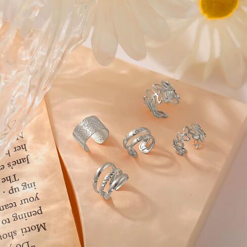 5Pcs Ear Cuffs Clip On Earrings Non Piercing Hoop Earrings for Women Men Trendy - Silver in Saudi Arabia