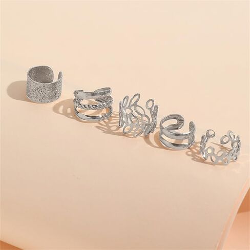 5Pcs Ear Cuffs Clip On Earrings Non Piercing Hoop Earrings for Women Men Trendy - Silver in Saudi Arabia