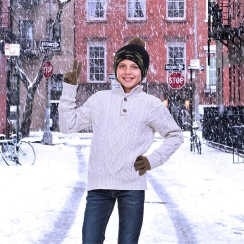 Polar Wear Boy's Knit Hat Digi-Camouflage Cap & Gloves Set with Pom Pom for Winter (BLACK-CAMO) in Saudi Arabia