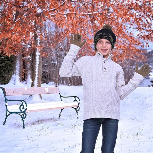 Polar Wear Boy's Knit Hat Digi-Camouflage Cap & Gloves Set with Pom Pom for Winter (BLACK-CAMO) in Saudi Arabia