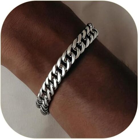 ChainsPro Miami Cuban Link Chain Bracelet for Men, 8/12/17mm, 7.5/8.3/9inch, 316L Stainless Steel/18K Gold Plated/Black Hip Hop Bracelets for Father Husband No Tarnish Bracelet- Send Gift Box in Kuwait