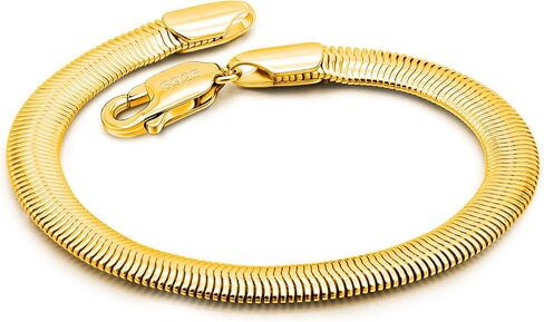 Dankadi Men & Women 925 Sterling Silver Bracelet 24K Gold plated 6MM-8MM Flexible Flat Snake Chain 6-9 Inch Cuff Jewelry Gifts in Saudi Arabia