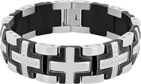 Men's 8" Iron Cross Link Bracelet in Stainless Steel with Black & White Finish – Bold Statement in Saudi Arabia