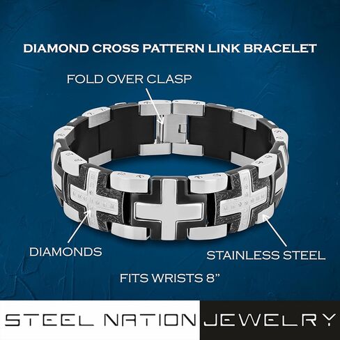 Men's 8" Iron Cross Link Bracelet in Stainless Steel with Black & White Finish – Bold Statement in Saudi Arabia