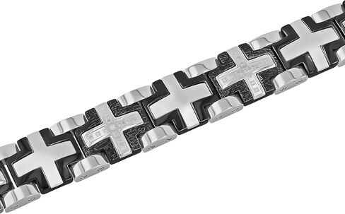 Men's 8" Iron Cross Link Bracelet in Stainless Steel with Black & White Finish – Bold Statement in Saudi Arabia