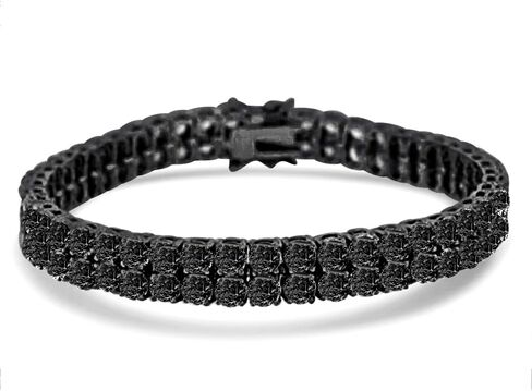 25+ Grams VVS1/D 6.75 Cwt. Onyx Simulated Diamond Solitaire Prong Set14K Black Gold Finish Crystal Premium Zirconia 8mm 2 Row Unisex Tennis Link Chain Bracelet in Kuwait