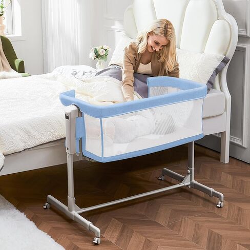 Baby Bassinet Bedside Sleeper, 3-in-1 Rocking Bassinet with Wheels, 6-Height Adjustable Crib with Breathable Mesh, Soft Mattress for Newborns & Infants in Saudi Arabia