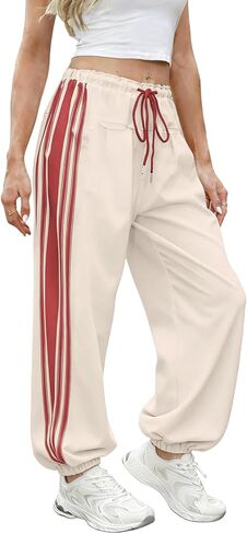 Hongsui Women's Baggy Side Striped Pants Color Block Jogger Pants High Waist Drawstring Harem Pants with Pockets in Saudi Arabia