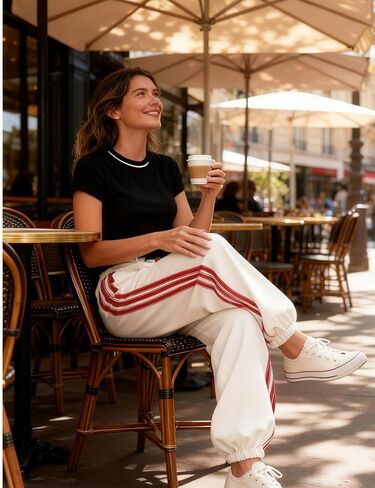Hongsui Women's Baggy Side Striped Pants Color Block Jogger Pants High Waist Drawstring Harem Pants with Pockets in Saudi Arabia