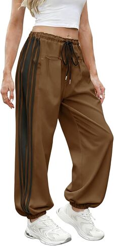 Hongsui Women's Baggy Side Striped Pants Color Block Jogger Pants High Waist Drawstring Harem Pants with Pockets in Saudi Arabia