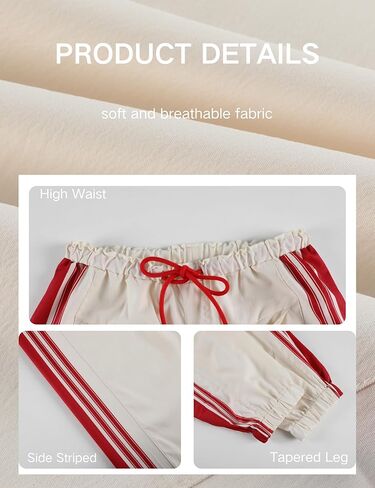 Hongsui Women's Baggy Side Striped Pants Color Block Jogger Pants High Waist Drawstring Harem Pants with Pockets in Saudi Arabia