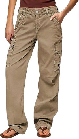 Flamingals Straight Leg Mid Waist Solid Stitch Detail Pants with Flap Pocket in Kuwait