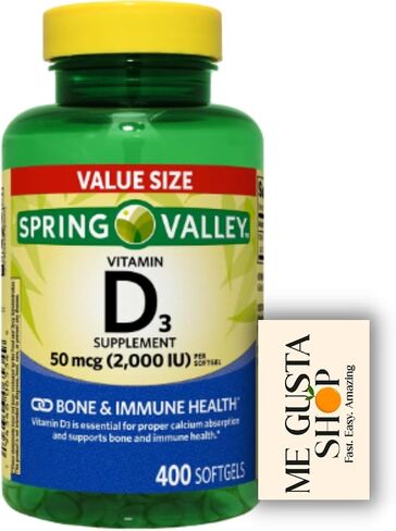 Spring Valley Vitamin D3 Supplement Softgels, 50 Mcg (2,000 IU), 400 Count + Me Gusta Sticker in Saudi Arabia